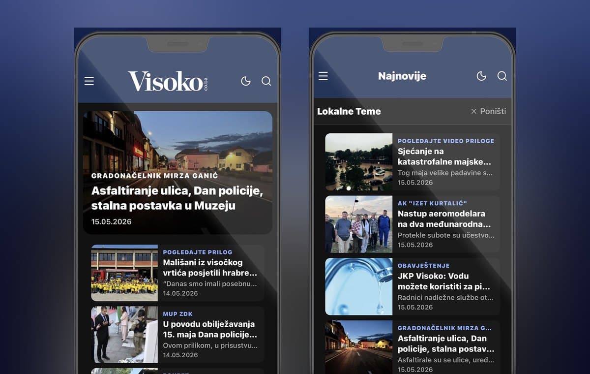 The Visoko.co.ba app on two phones.