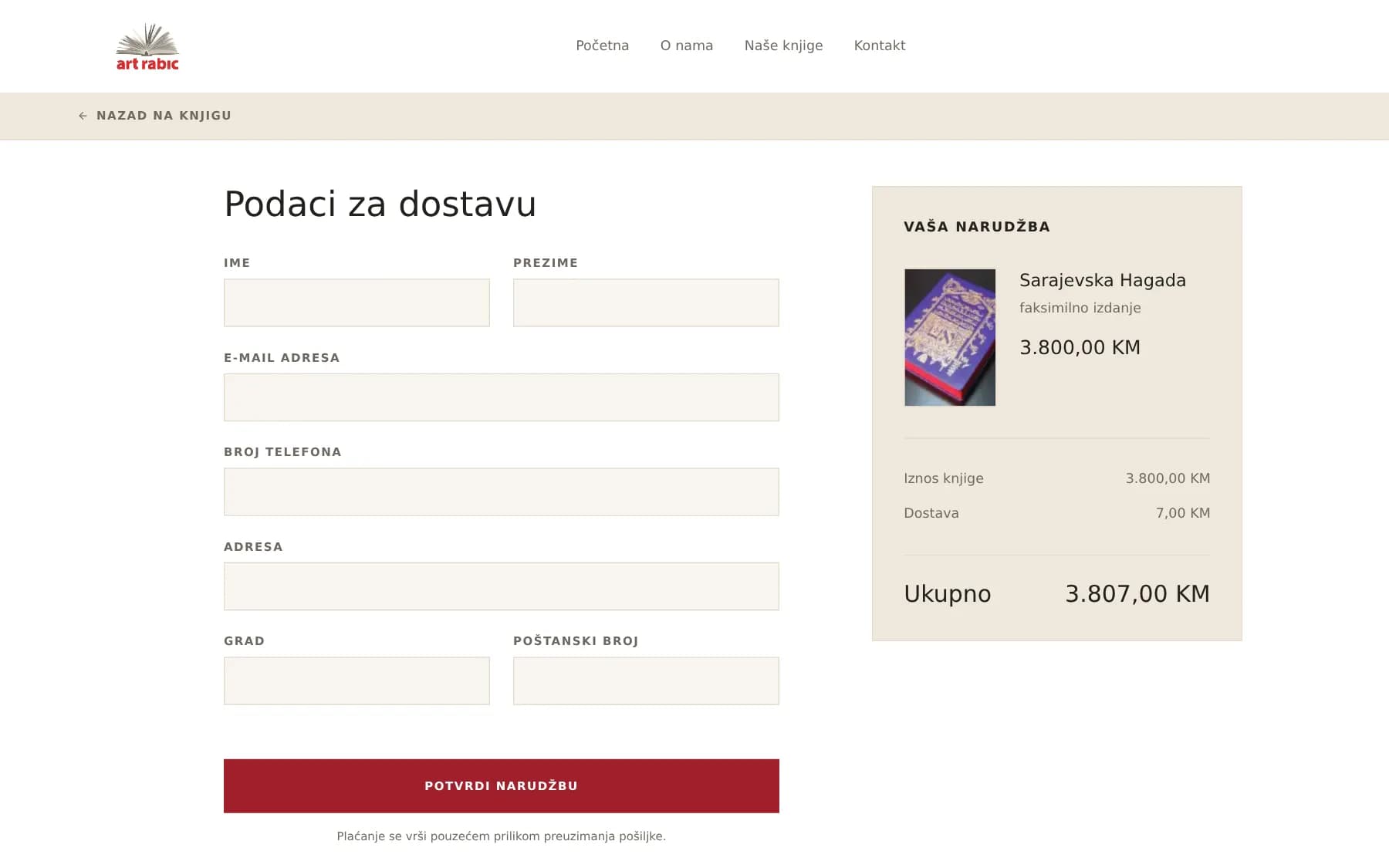 Ordering, with delivery included in the total.