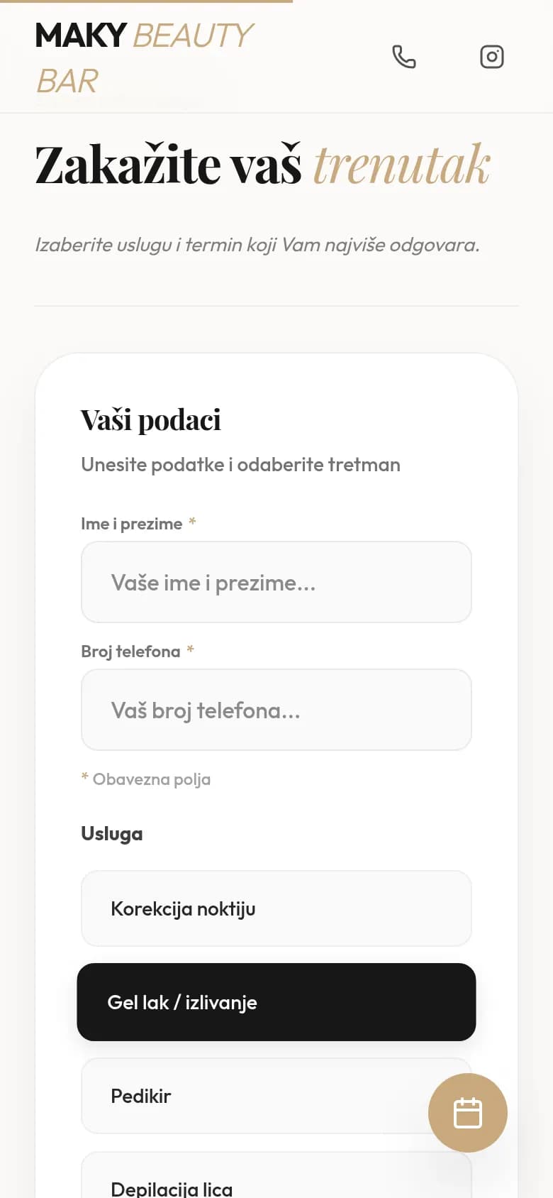 Zakazivanje na telefonu.