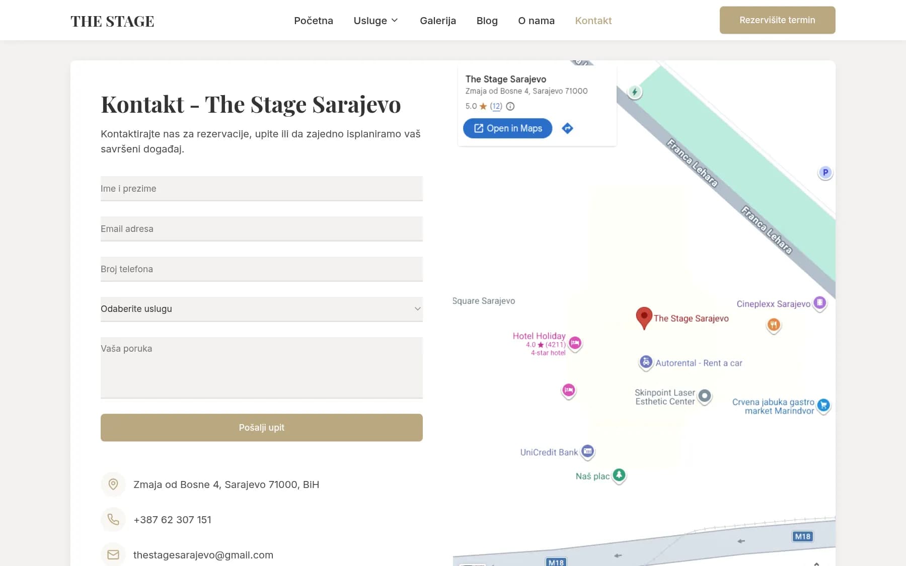 The enquiry form and map.